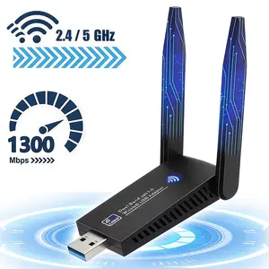 1300Mbps USB 3.0 WiFi Adapter,Dual Band(5G/2.4G) Antenna,WiFi Adapter for Desktop PC Laptop,WPA2,Internet Network WiFi Card,Wireless Adapter Dongle