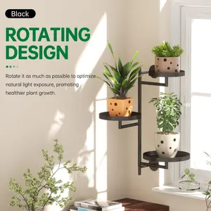Window Plant Shelves 3-Tier Rotating Plant Stand Industrial Window Plant Shelf Wood Wall Mount Decorative Enhanced Indoor Plants Light Exposure Gift Idea for Plant Lovers