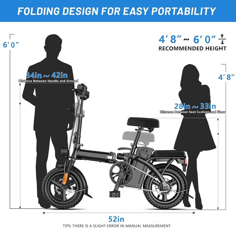 Electric Bike 750Watt Motor, 22MPH 30+ Miles PAS Range Bikes, Folding Ebike 14" Adults Electric Bicycles, 48V12 Removable Battery,  Men's and Women's Adult E-bike,UL 2849 Certified