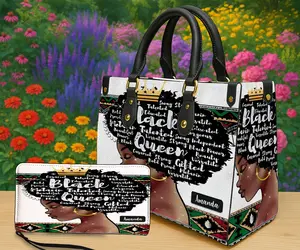 Personalized Afro Queen Word Art Handbag & Wallet Options – Custom Name Art Design, Crown Portrait with Empowerment Typography, Top Handle Purse or Zipper Wallet, Meaningful Gift for Her