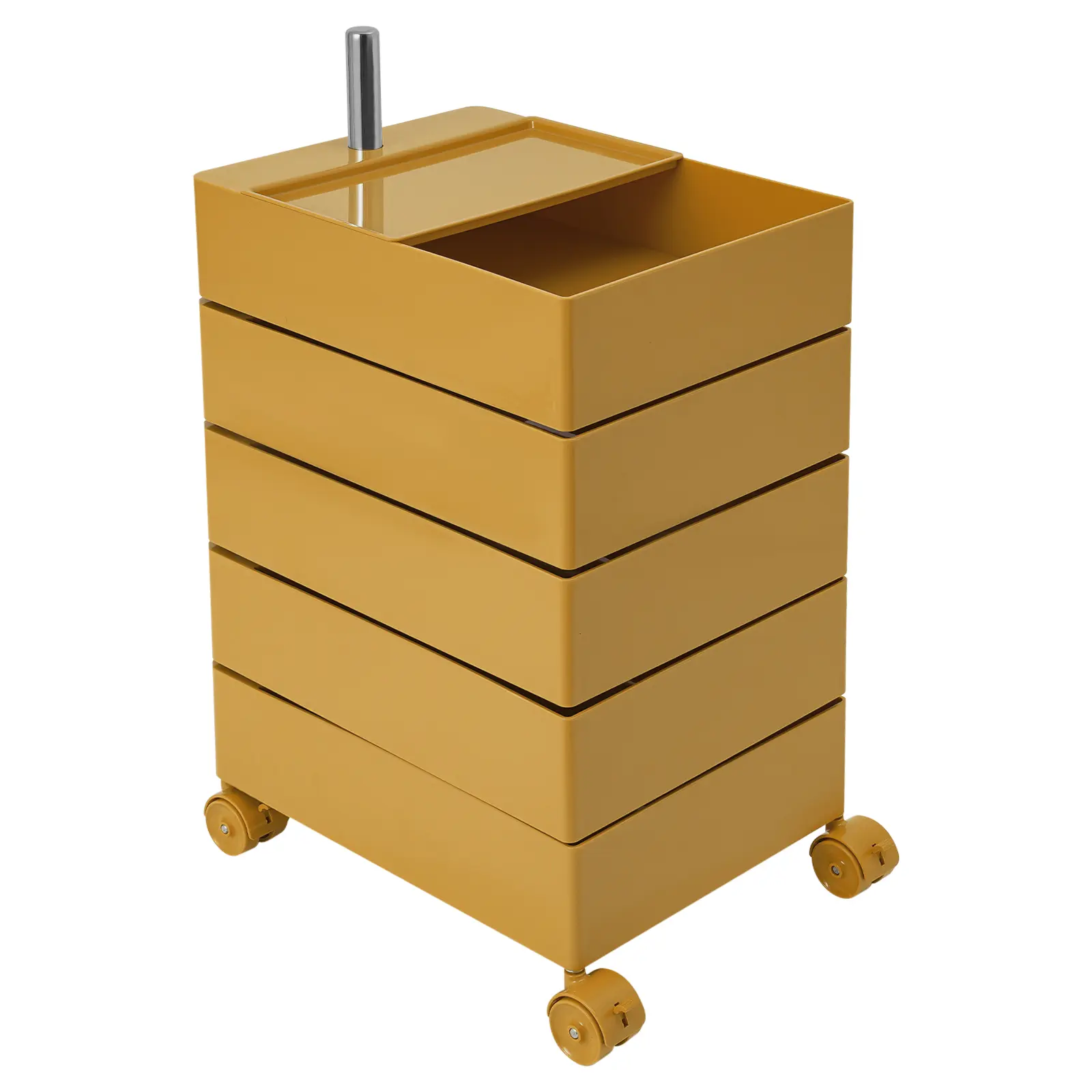 Yellow Rectangular 5-Tier Mobile Metal & ABS Storage Cabinet, Modern Minimalist Home Organizer, Scratch-Resistant, Rustproof, 4.41 lbs Load Capacity, Brake-Equipped Swivel Casters, Assemble-to-Stand, Large Capacity Household Storage Rack