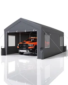 Carport 13'x20' Fully Upgraded, Heavy Duty Portable Garage with 200g Tarp for All-Weather, Reinforced Steel Frame, Roll-Up Doors & Mesh Windows, for Full-Size Pickups Trucks, Silver Gray