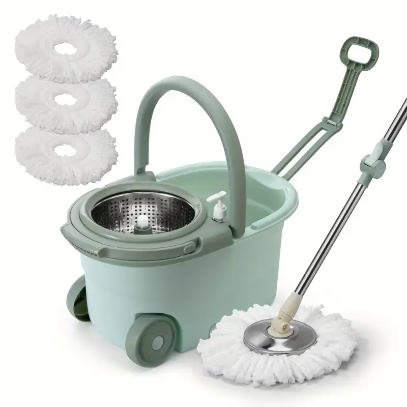 360° Spin Mop and Bucket Set with 3 Microfiber Cleaning Mop Refills, Stainless Steel Adjustable Extended Handle, Non-Slip Design Gifts for Mother's Day Summervibes, Microfiber Mop Heads, Mothers