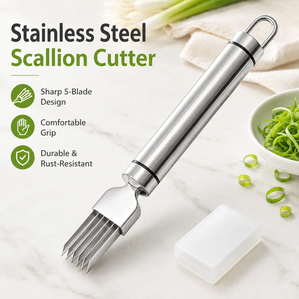 Stainless Steel Chopped Green Onion Knife, Kitchen Tool Slice Cutlery Vegetable Cutter Sharp Scallion Cutter Shred Knife, for Kitchen Cutting Vegetables Onion Garlic Slicing Tool - mm2