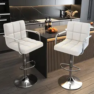 PU  Modern Bar Stools Adjustable Swivel Barstools, Hydraulic Kitchen Counter Bar Stool Synthetic  Extra Height Square Island Barstool With Arms Set Of 2 Curved Back Leather Dining Chairs Kids Metal Plush Rocking Horse