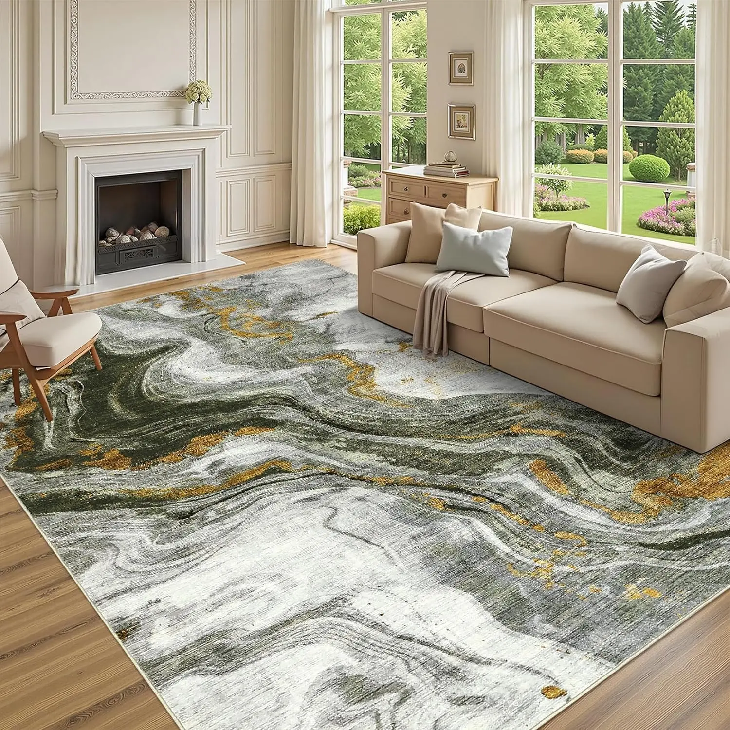 Modern Washable Area Rugs Abstract Non-slip Interior Decorative Rugs Low Pile Foldable Thin Carpets for Bedroom Office Living Room