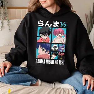 Ranma Saotome & Genma Panda Vintage Anime Hoodie – Funny 90s Manga Sweatshirt – Retro Japanese Cartoon Unisex Streetwear