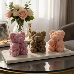 Little Teddy with Bow 100% Pure Organic Beeswax Scented Candles in Pink, Brown and Other Colors for Home Decor Aroma Fragrance