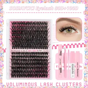 SOSIAYCICI Lash Extension Kit DIY  Lash Clusters Eyelash Extension Kit, 10-18mm 80D+100D Individual Lashes Kit with Lash Bond & Seal, Eyelash Tweezers , Suitable For Eyelash Extension Beginners Natural Thickening Blend