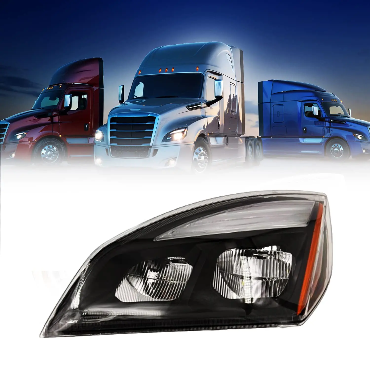 Torque Driver Left Side Black Halogen Headlight Replacement for 2018 2019 2020 2021 2022 Freightliner Cascadia semi Trucks [Included All Bulbs] Assembly DOT SAE Approved Headlamp LH (TRH319902BL)