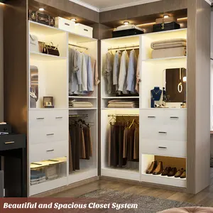 Freestanding Closet System with 2 Sets,Heavy Duty Walk in Closet Organizer with Hanging Rods ＆ Drawers,Adjustable Clothes Garment Rack with Mirror