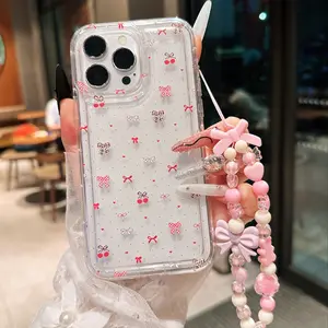 Butterfly Cherry Illustration Phone Case for Smartphone with Lanyard, Transparent Full Coverage Tpu, Anti-Drop Gift for Friends and Family
