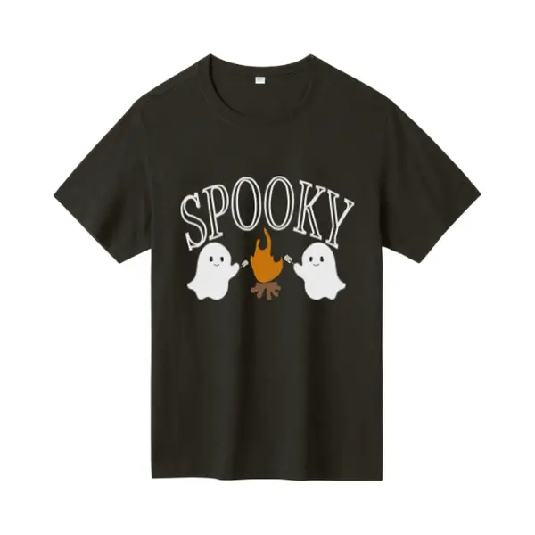 Embroidered Halloween T-Shirt, Unisex Ghost Campfire Tee, Spooky Fall Shirt