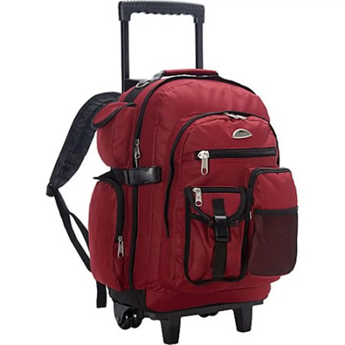 212 MAIN Everest Deluxe Rolling Backpack - Burgundy Synthetic, Telescoping Handle, 18.5" H x 7" W x 13.5" L, 5.25 lbs, Functional Storage, Built-in Organizer, Large Wheels, Back to School Haul, Campus Life, Senior Backpack Ideas for Students & Adults