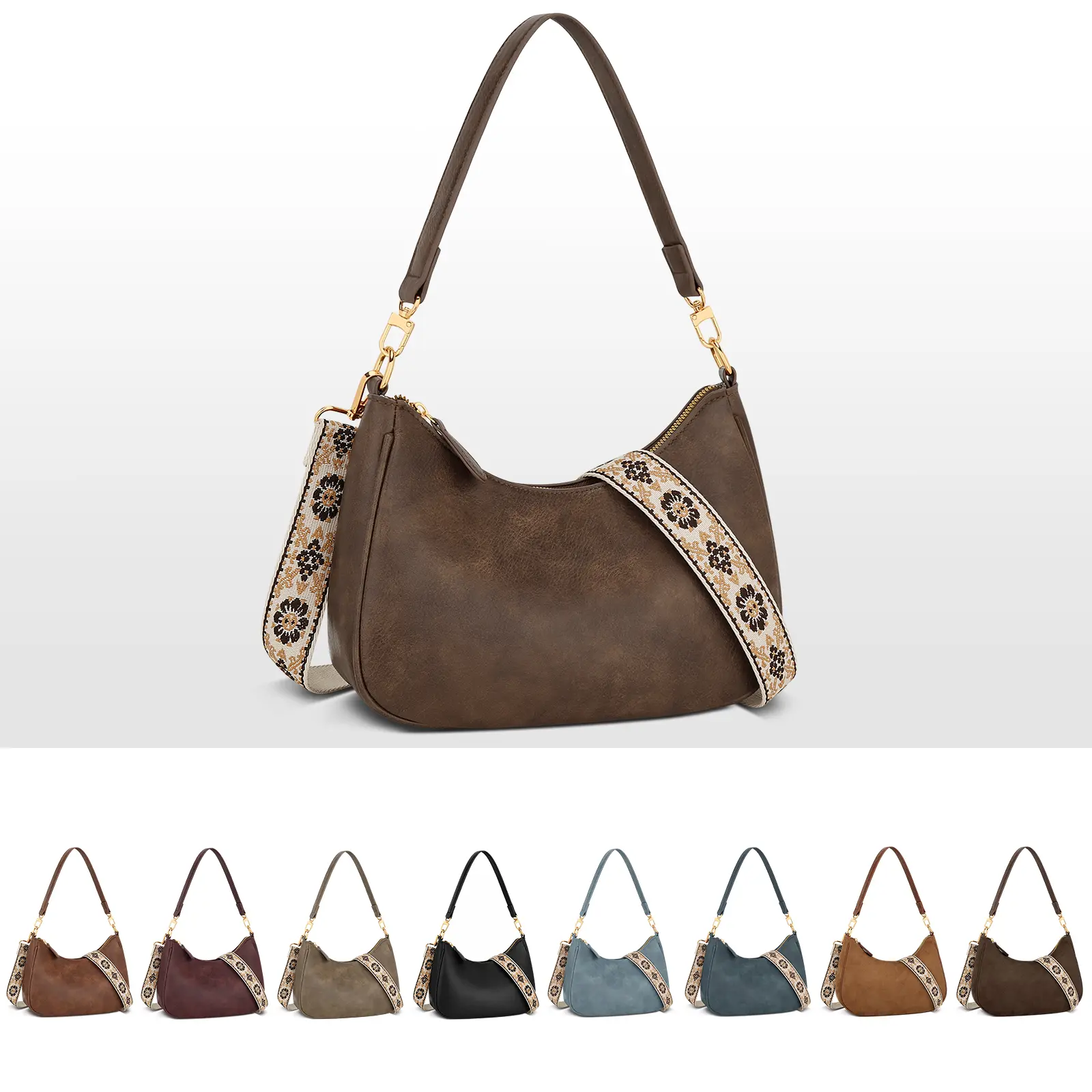 KKXIU Small Cute Purses for Women - Vintage PU Leather Shoulder Bag, Boho Crossbody Bag with Detachable Ajustable Wide Strap