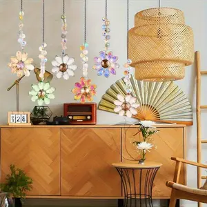 6pcs Crystal Sunflower Suncatchers Hanging Ornaments, Rainbow Maker Sun Catchers Indoor Window Outdoor Patio Garden Decor Gifts (Multicolor)