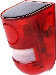 Solar Motion Sensor Detector Siren Sound Alarm LED Warning Strobe Flashing Red Light Security Outdoor Waterproof Device Keep Animal Away for Home Warehouse Farm