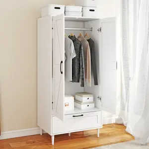 Armoire Wardrobe Closet With 2 X-shaped Doors, Shelves and Drawer - Freestanding Cabinet for Bedroom, 27.5" W x 18" D x 59.4" H