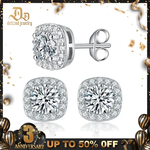 Delzzad S925 Halo Square Lab-Created Moissanite Stud Earring Moissanite Jewelry Perfect Birthday Mother’s Day Unisex Christmas Gift for Men Women Wedding Set