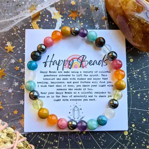Happy Beads Rainbow Bracelet – Vibrant Rainbow Gemstone Jewelry for Chakra Balance, Joy & Confidence | LGBTQ+ Gift Happiness