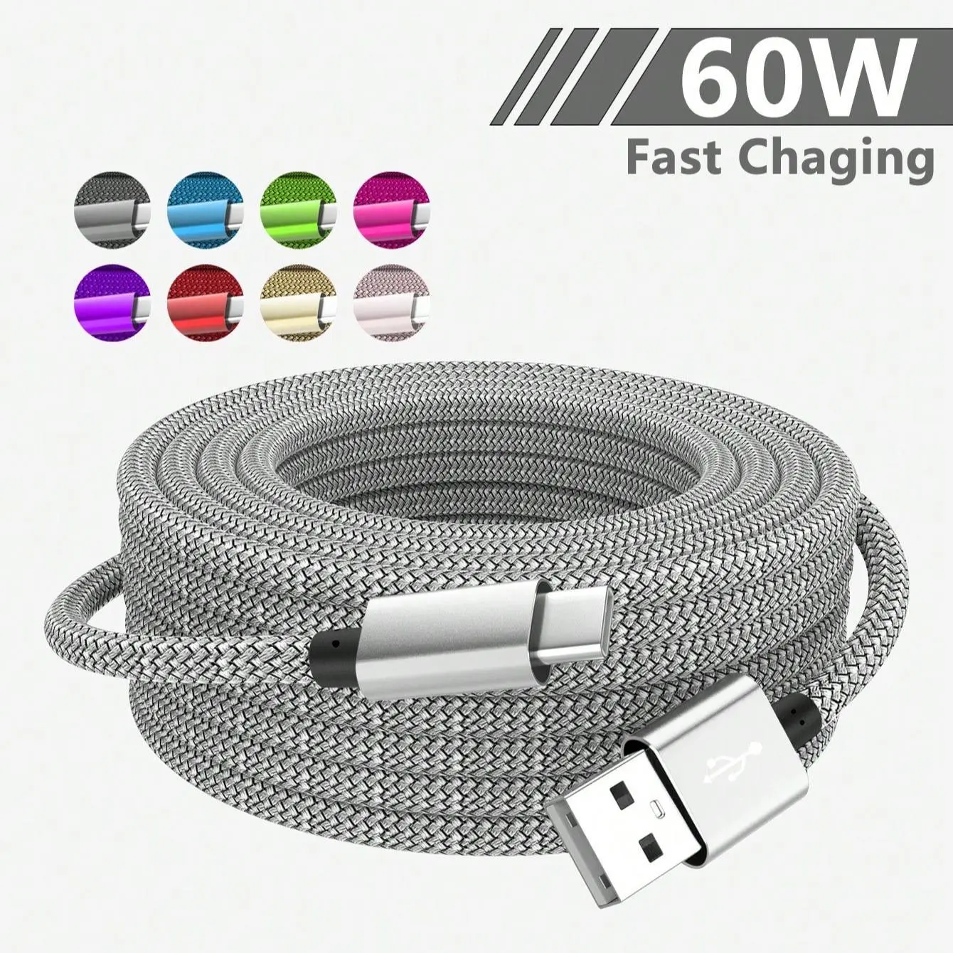 60W Fast-Charging USB Type-C Cable, Nylon-Braided USB-A to USB-C Charger Cord, Multifunctional Data Charging Cable Compatible with Samsung Galaxy S23 Ultra, S23, S23+, S22, S22 Ultra, and Note 20, Data Cables