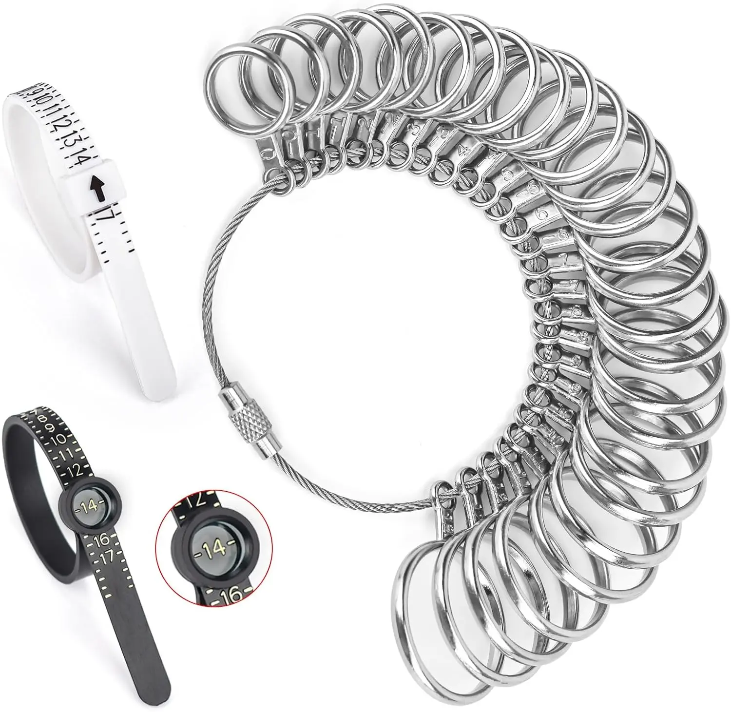 Ring Sizer Measuring Tool 27 count, Ring Sizing Kit 0-13 with Half Size, and 2 count  Finger Size Tape with Magnified Glass 1-17 Size, How to Measure Ring Size at  for Women Men