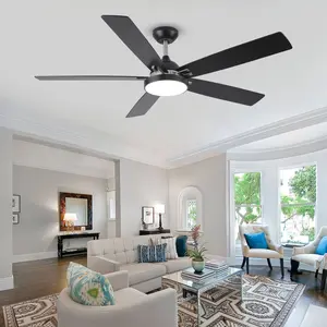 60Inch Modern Black Ceiling Fan with Light and Remote,Outdoor Damp-proof Plywood 5 Blades,High CFM Low Profile Reversible Quiet Ceiling Fan Use for Indoor Bedroom/Living Room,Patio/Porch Outside Places