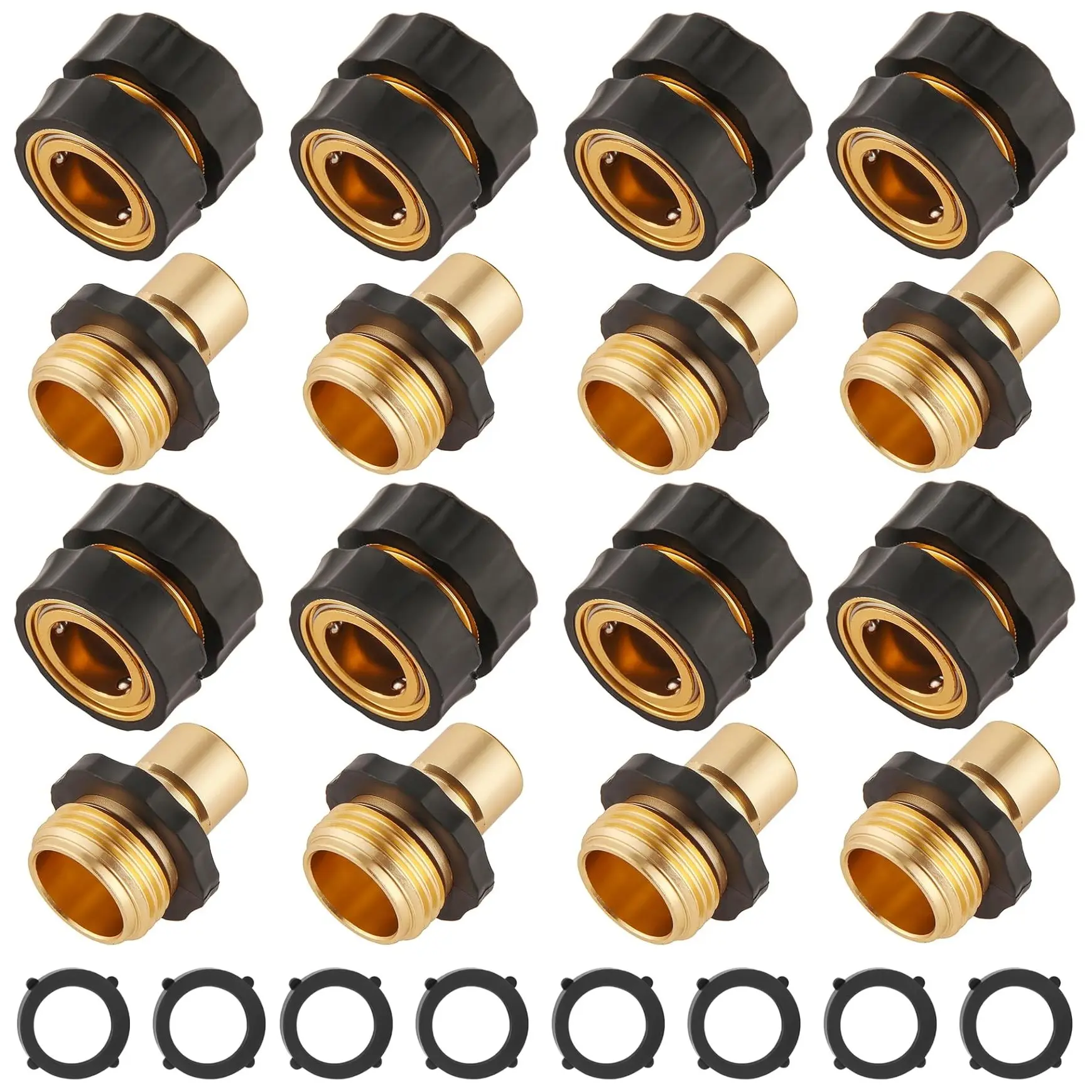 Quick Connect Hose Fittings for Garden Hose Quick Connector with Gasket, 3/4 Inch Male and Female Attachment Quick Release Water Hose Adapter aluminum