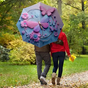 Auto Open-Close Folding Umbrella, Portable Travel Umbrella, Lightweight Butterfly Design, Perfect Gift for Birthdays, Christmas, Valentine's Day