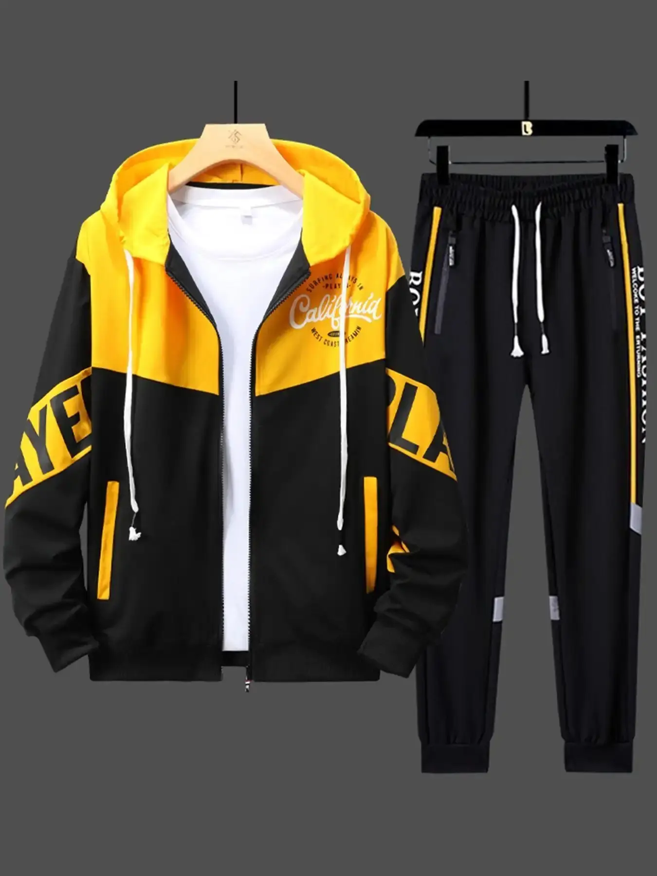 Men's 2-Piece Colorblock Tracksuit Set with Zip-Up Hoodie & Drawstring Pants Regular Fit Casual Long Sleeve Outerwear & Elastic Waist Joggers for Spring Fall Daily Wear, on the go, wardrobe staple, everyday wear