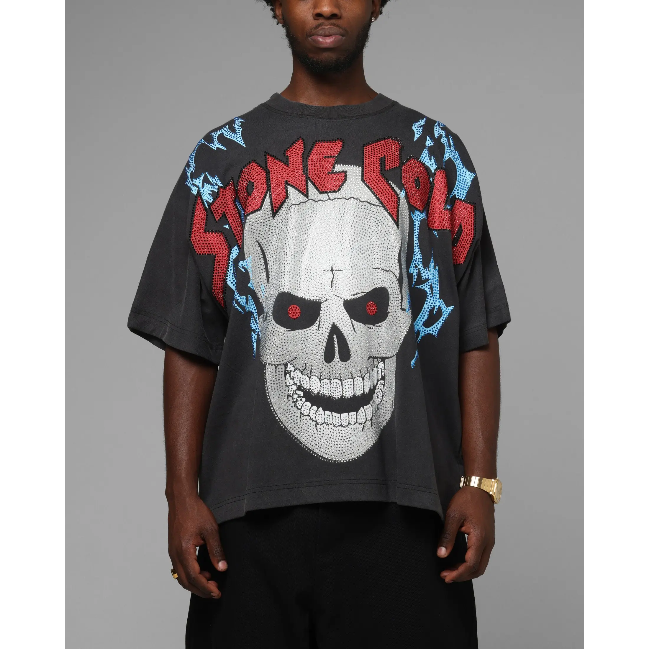 Loiter X WWE Stone Cold Rhinestone T-Shirt Black
