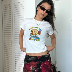 I Turn Food Into Poopies Baby Tee Funny Adult Humor Meme Shirt Silly Gross Joke Crop Top Y2k Aesthetic Graphic Tee For Girls Women