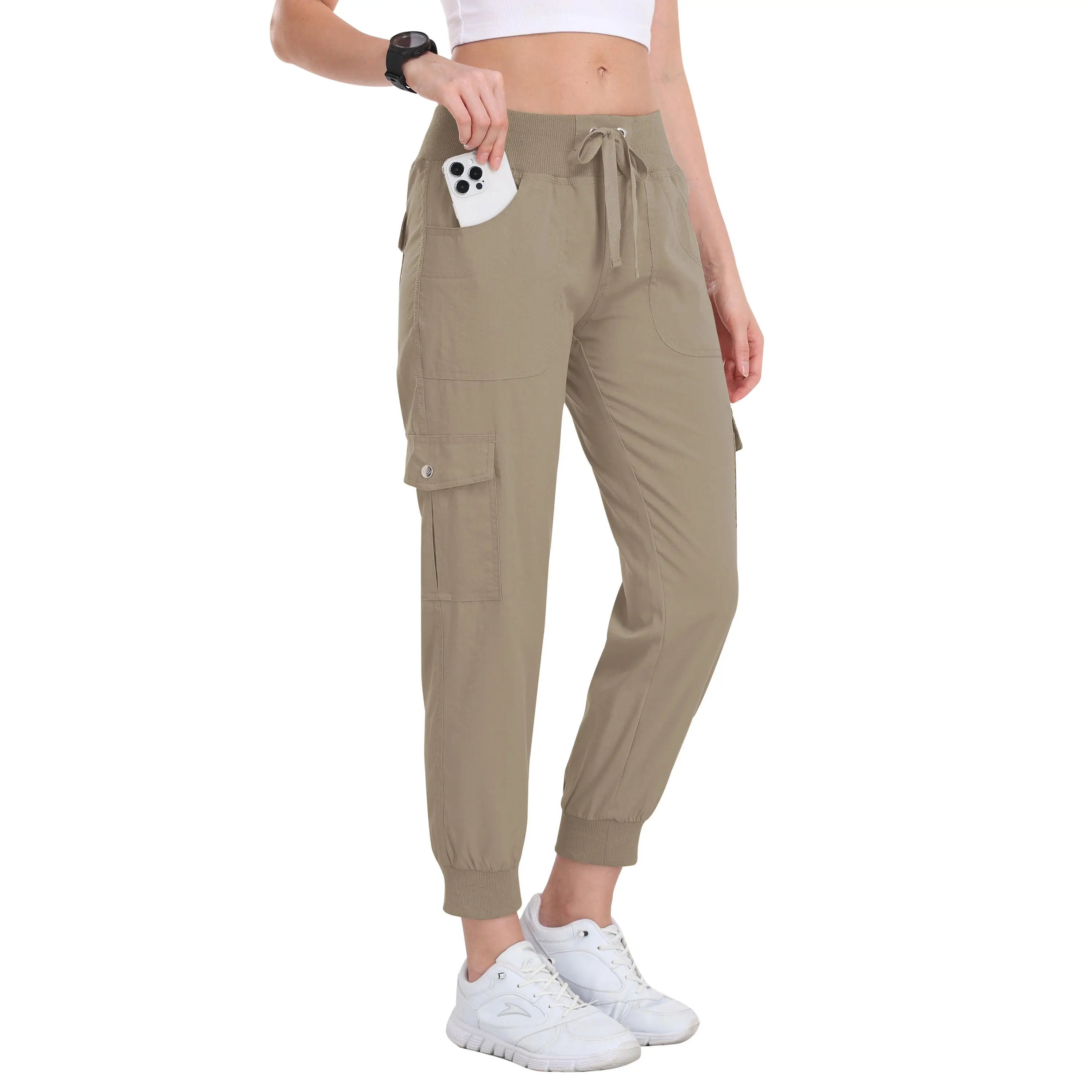 MoFiz Women's Lightweight Hiking Cargo Pants Outdoor Quick Dry Casual Travel Sweatpants Joggers Elastic Waist Button Pockets