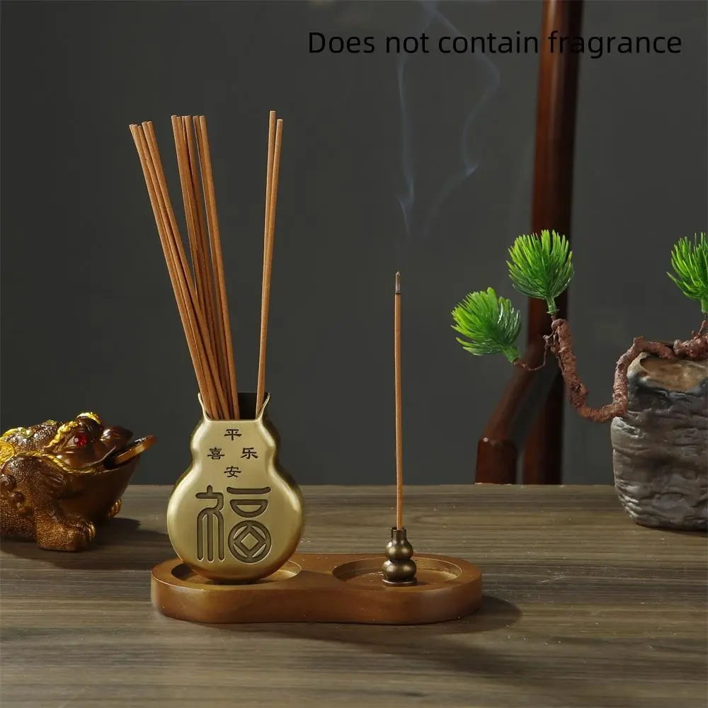 Gourd Shaped Incense Burner, Vintage Incense Holder with Wooden Ash Collector, Desktop Decorative Incense Burner for Home Office, Scent, Scent Diffuser, Bakhoor Burner