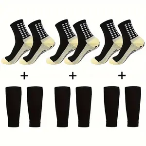 Soccer Grip Socks,Shin Guard Sleeves Set for Football Basketball for Men and Women One Size