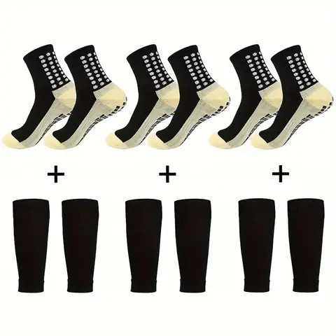 Unisex Adults' Football Gear Set - EU 39-45 Active Workout Socks, Anti-Slip Texture, Steady Shoe Grip, Secure Shin Guard Sleeves, Heat-Cool Mesh Quick-Drying Fabric, Adjustable Injury Prevention Design, Soccer Grip Socks