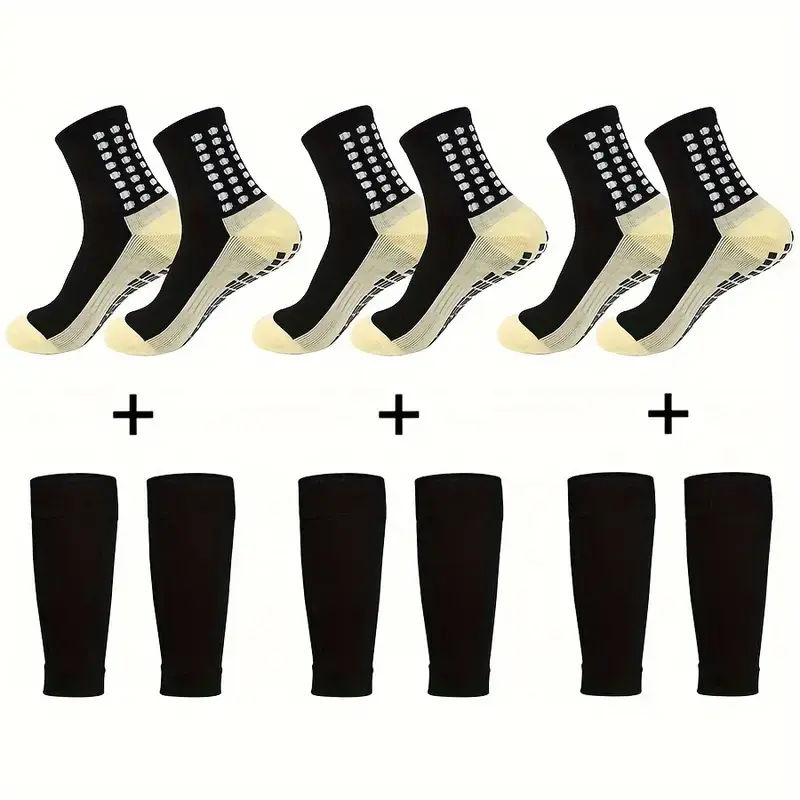 Men's & Women's Sports Grip Socks and Shin Guard Sleeves Set - Non-Slip Athletic Socks for Soccer Training, Football Practice