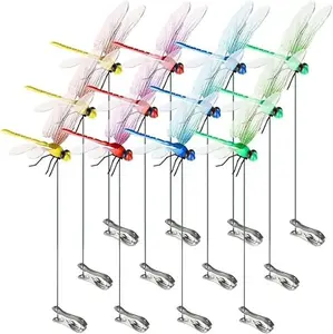 12 Pack Dragonfly Clip,3D Dragonfly Garden Stakes Decor,Fly Deterrent,Dragonfly Humming Bird Stakes,Deer and Horse Fly Deterrent,Garden Bird and Fly Scare Devices for Indoor Outdoor