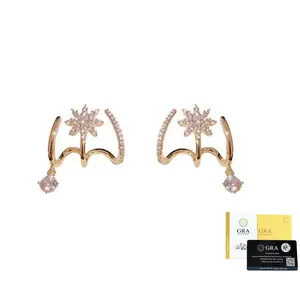 Luxury Gold Moissanite Earrings, Starburst Drop Ear Cuff Earrings for Women, Dainty Waterproof Tarnish Resistant Everyday Fashion Jewelry
