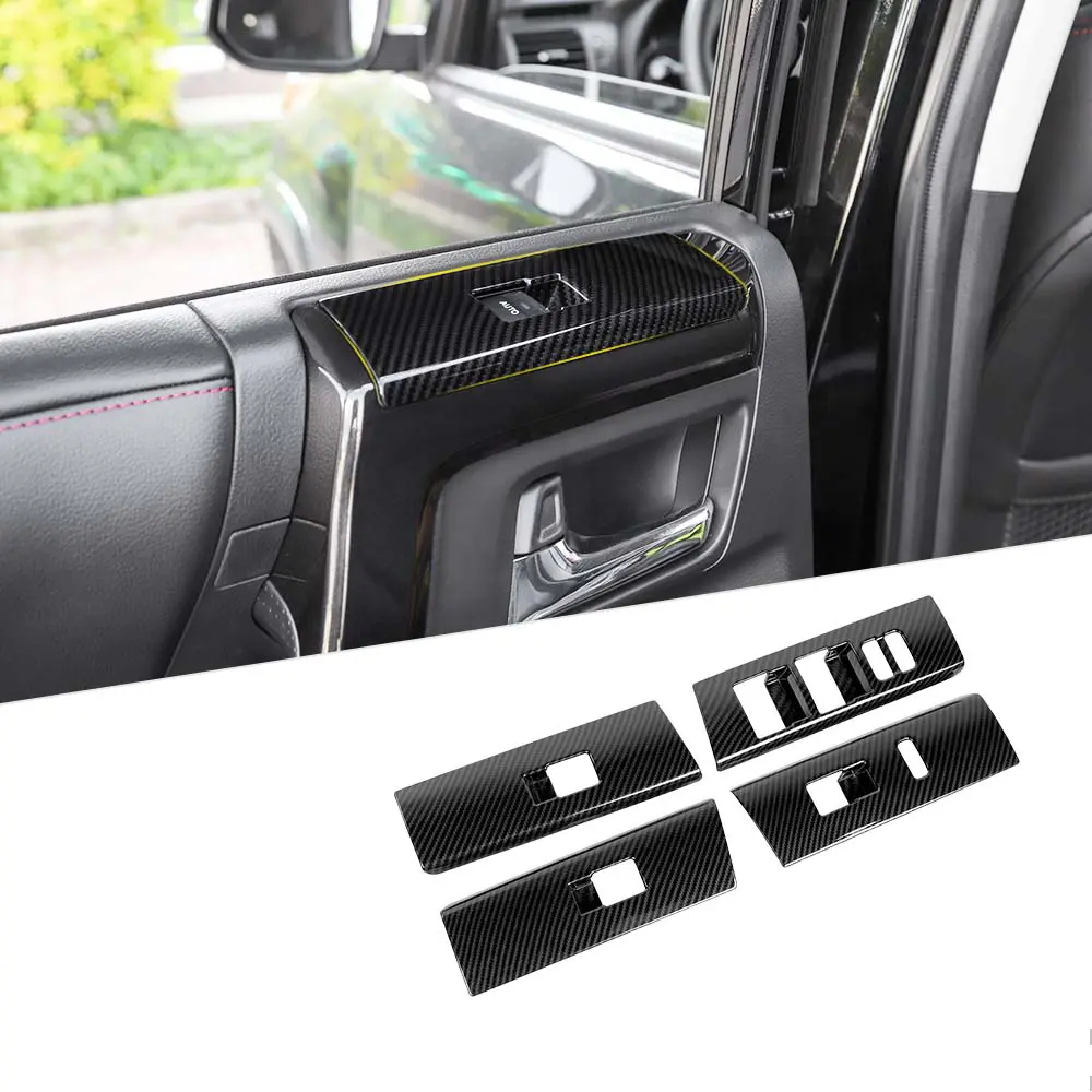 4-Piece Carbon Fiber ABS Interior Window Lift Panel Switch Cover Trim Car Interior Kit for 2010-2023 4Runner, UV-Resistant Scratch Guard Car Door Protector, Adhesive Bond, DIY Install Car Accessory