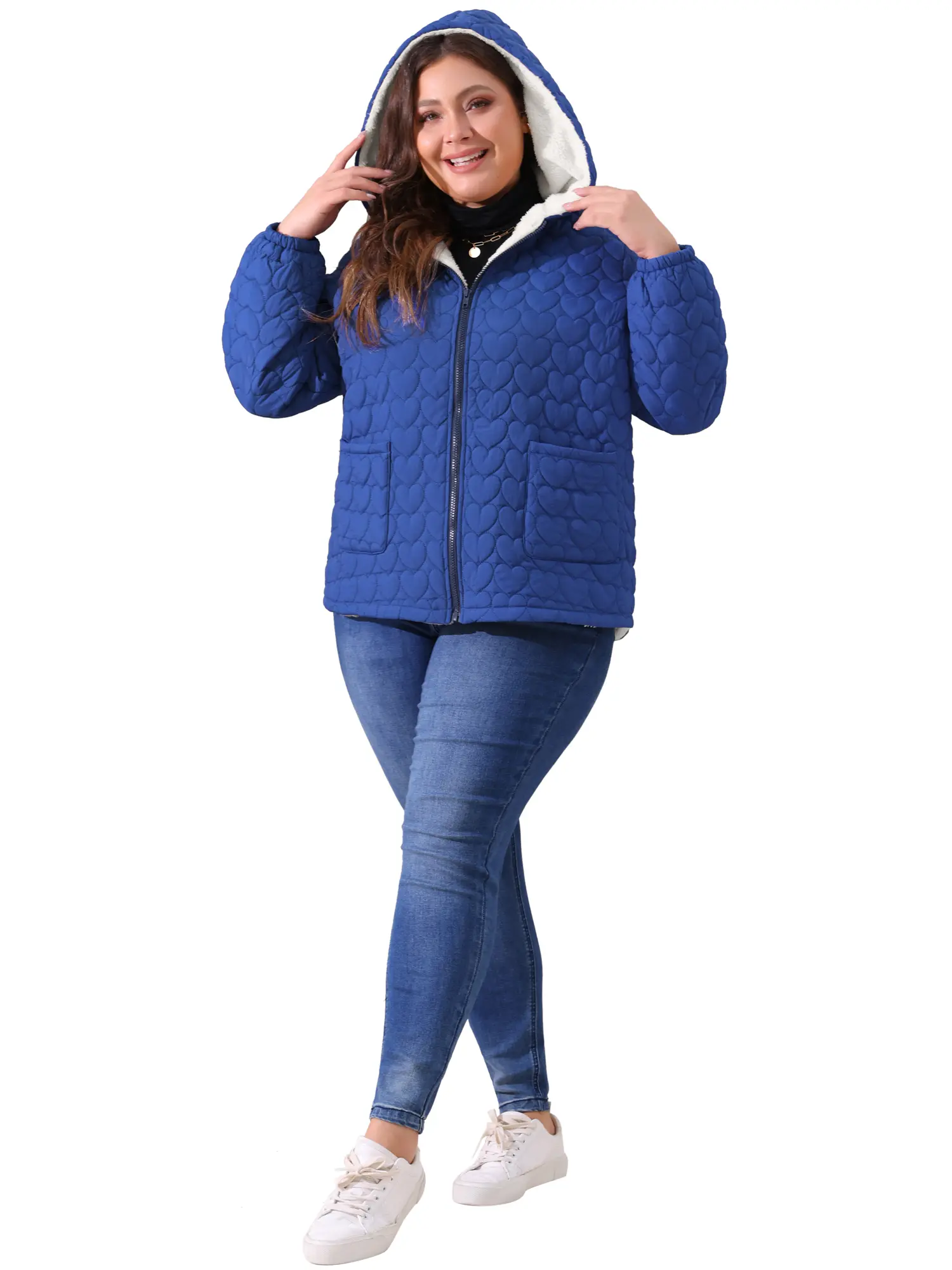 Agnes Orinda Women's Plus Size Lightweight Puffer Jacket with Hood Pockets Quilted Padded Full Zip Winter Coats