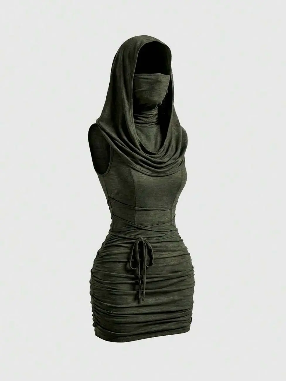 Women’s Y2K Grunge Punk Hooded Draped Bodycon Mini Dress, Sexy Retro Club Night Out