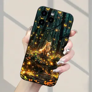 A Magic Forest Firefly Fox Pattern Phone Case, TPU Shockproof Full Protection Case, Suitable for iPhone 17/16/15/14/13/12/11 PRO MAX PLUS AIR E XS and PROMAX MINI, Ideal Gift for Friends and Family, MS2080