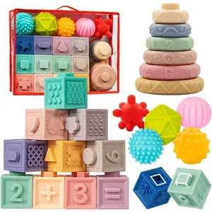 Baby Toys 6-12 Months, Montessori Toy for Babies 6-12 Months, Incl Stacking Building Blocks & Soft Infant Teething Toys & Sensory Balls for Toddlers 0-3-6-9-12 Month