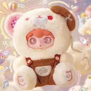 2pcs Plushie Doll Set Soft Adorable Bear Design with Brown Overalls and Pink Ears Perfect for Collectors and Kids