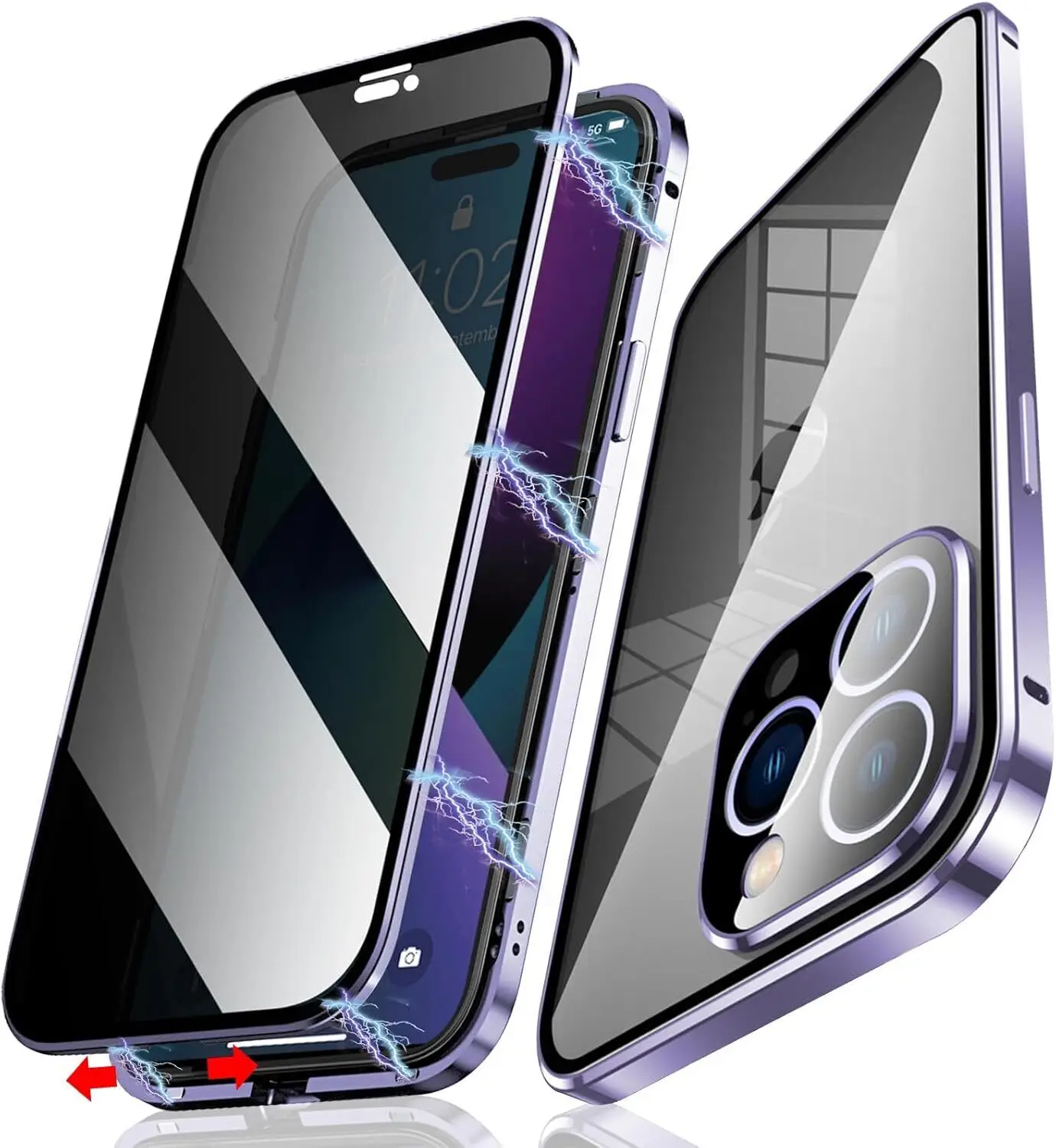 [FREE!SHIP] For iPhone 16 15 Pro Max 14 13 New Design Anti Peeping Anti Spy Case 360 Degree Front Privacy Tempered Glass + PC Back Plate Cover Magneti