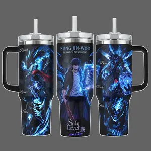 Sung Jin-Woo Monarch of Shadows Solo Leveling 20oz & 40oz Tumbler With Handle – Shadow Army Stainless Steel Travel Mug, Anime Insulated Cup, Igris Beru Kaisel Tusk Design, Iced Coffee Drinkware, Gift For Anime Fans