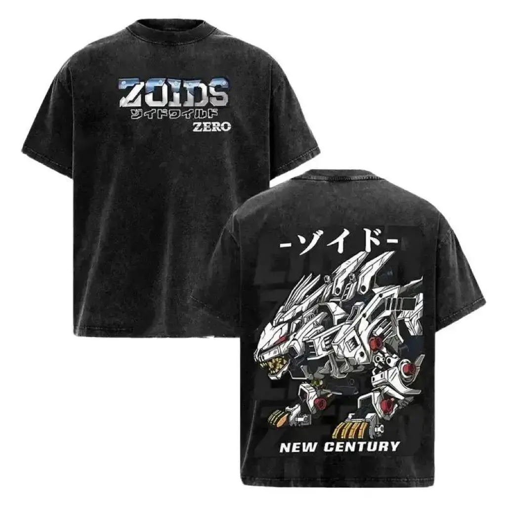 Vintage Anime Zoids Liger Zero Oversized Washed Graphic Tee, Heavyweight Soft Cotton Ribbed Short Sleeve Shirt for Men Women, Retro Robot Mecha Techwear Streetwear Apparel, Casual Breathable Y2K Crew Neck Clothes, Ultimate Otaku Gamer Geek Gift Idea Tops!