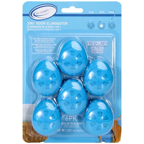 Air Jungles 3-in-1 Odor Eliminator Balls, 6 Count, Deodorizing and Odor Remover Balls for Shoes, Gym Bags, Lockers, Closets, Hampers, and Drawers, Essential Oil Air Freshener Ball Deodorant