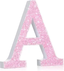 Pink Crystal Diamond Letter Wall Decor Glitter Wooden Bling Standing Letters Birthday Party Decoration